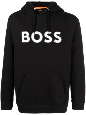 BOSS logo-embroidered drawstring hoodie - Black