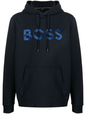 BOSS logo-embroidered drawstring hoodie - Blue