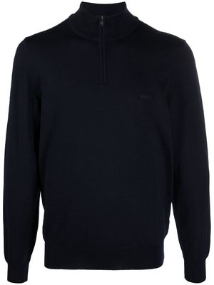 BOSS logo-embroidered half-zip sweater - Blue