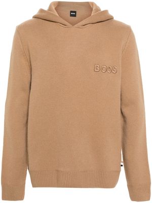 BOSS logo-embroidered hooded jumper - Brown