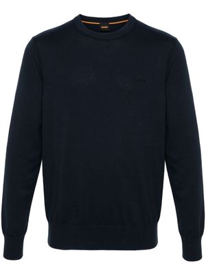BOSS logo-embroidered ribbed jumper - Blue