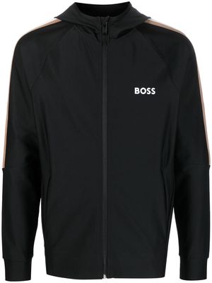 BOSS logo-embroidered zip-up hoodie - Black