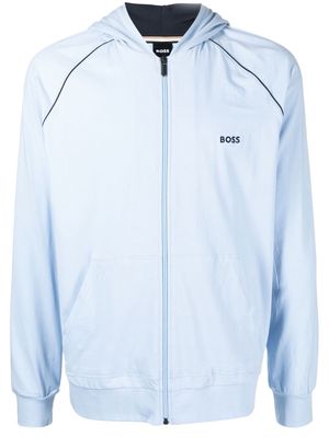 BOSS logo-embroidered zip-up hoodie - Blue
