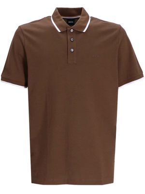 BOSS logo-embroidery cotton polo shirt - Brown