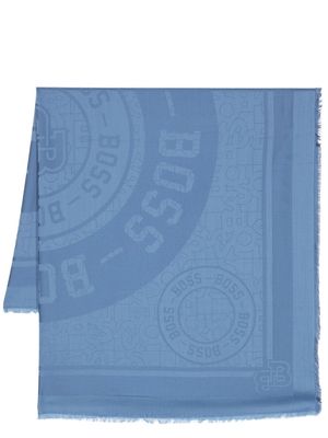 BOSS logo-jacquard wool-blend scarf - Blue