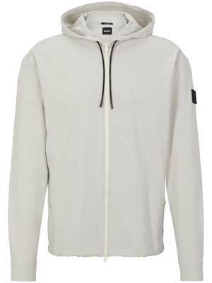 BOSS logo-patch hooded shirt jacket - White