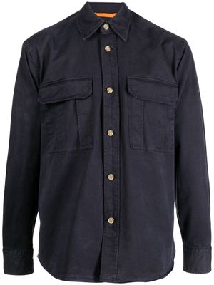 BOSS logo-patch stretch-cotton shirt jacket - Blue