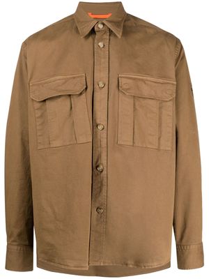 BOSS logo-patch stretch-cotton shirt jacket - Brown