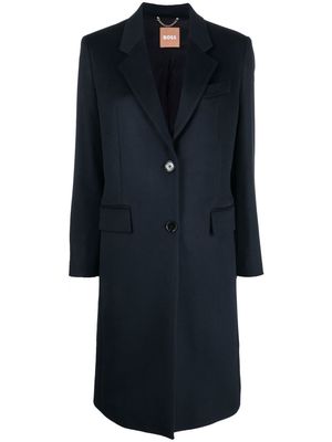 BOSS logo-plaque single-breasted wool coat - Blue