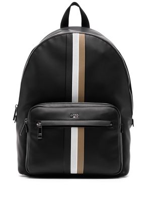 BOSS logo-plaque stripe-trim backpack - Black