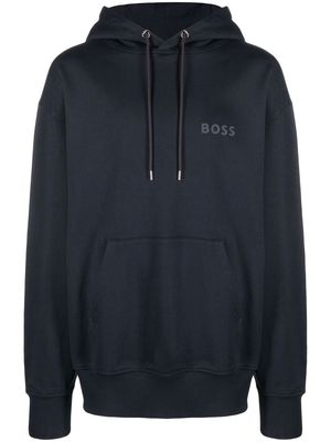 BOSS logo-print cotton hoodie - Blue