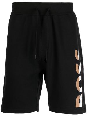 BOSS logo-print cotton track shorts - Black