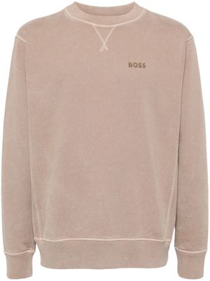 BOSS logo-print crew-neck cotton sweatshirt - Brown
