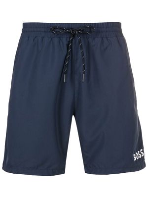 BOSS logo-print detail swim shorts - Blue