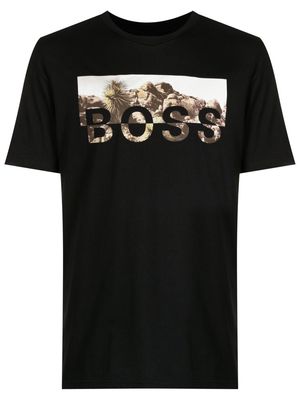 BOSS logo-print detail T-shirt - Black