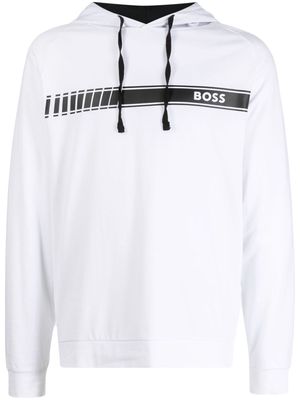 BOSS logo-print drawstring cotton hoodie - White