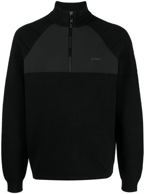 BOSS logo-print half-zip jumper - Black