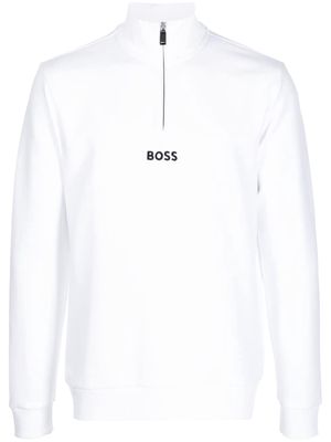 BOSS logo-print half-zip sweatshirt - White