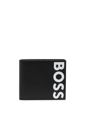 BOSS logo-print leather card holder - Black