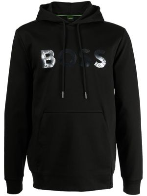 BOSS logo print long-sleeve hoodie - Black