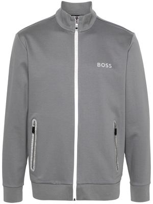 BOSS logo-print pixelated-details sweatshirt - Grey