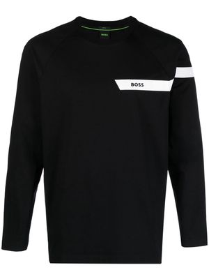 BOSS logo-print stripe-detail sweatshirt - Black