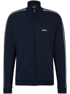 BOSS logo-print zip-up cardigan - Blue