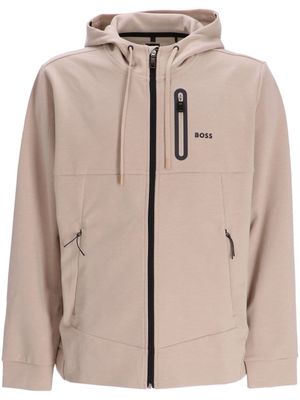 BOSS logo-print zip-up hoodie - Neutrals