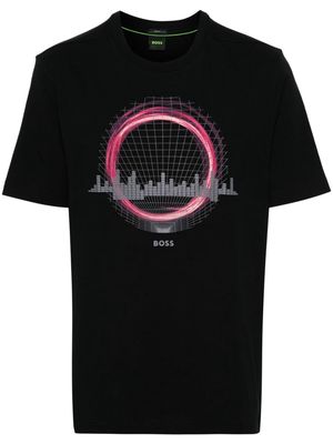 BOSS logo-raised T-shirt - Black