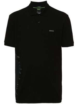 BOSS logo-rubberised piqué polo shirt - Black
