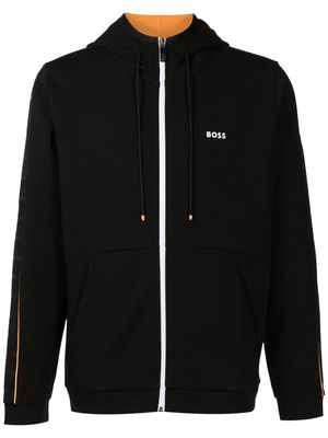 BOSS logo side-stripe zipped hoodie - Black