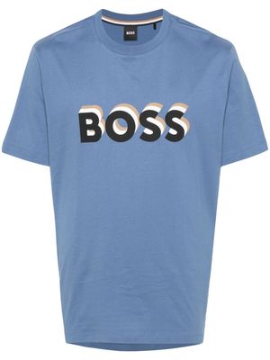 BOSS logo-stamp cotton T-shirt - Blue