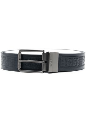 BOSS logo-stamp leather belt - Blue