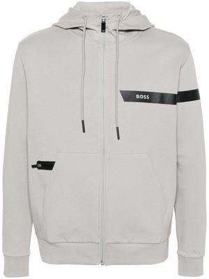 BOSS logo-stripe hooded jacket - Grey