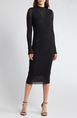 BOSS Long Sleeve Midi Dress in Black