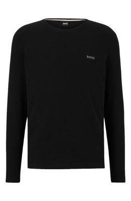 BOSS Long Sleeve Waffle Knit Cotton Blend T-Shirt in Black