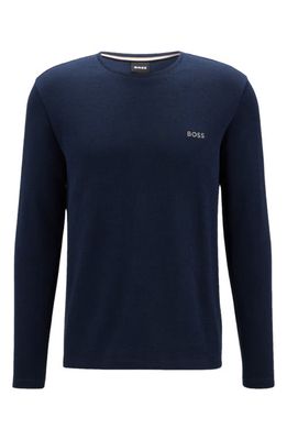 BOSS Long Sleeve Waffle Knit Cotton Blend T-Shirt in Dark Blue