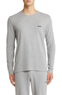 BOSS Long Sleeve Waffle Knit Cotton Blend T-Shirt in Medium Grey