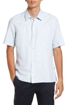 BOSS Lukka Floral Short Sleeve Cotton Button-Up Shirt in Light/Pastel Blue