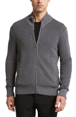 BOSS Mabeo Cotton & Wool Zip Cardigan in Medium Grey