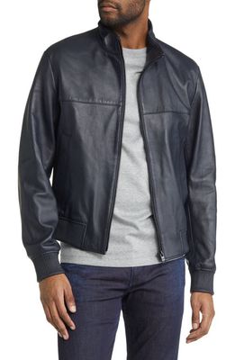 BOSS Mapson Leather Jacket in Dark Blue