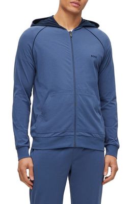 BOSS Mix & Match Stretch Cotton Hooded Jacket in Open Blue