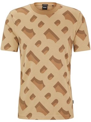 BOSS monogram-jacquard short-sleeve T-shirt - Neutrals