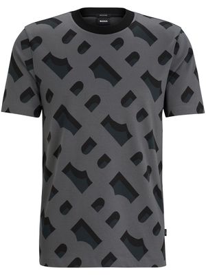 BOSS monogram-pattern cotton-blend T-shirt - Black