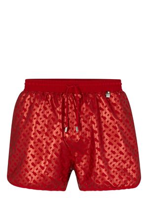 BOSS monogram-print satin swim shorts - Red