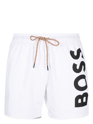 BOSS Octopus logo-print swim shorts - White