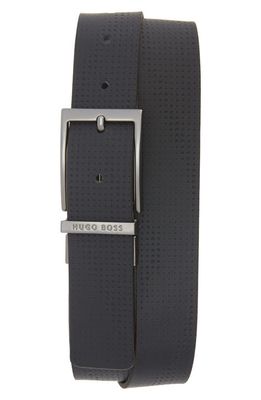 BOSS Ollie Perforated Reversible Leather Belt in Black/navy