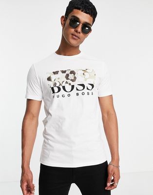 BOSS Orange Teally printed panel t-shirt with large logo in white