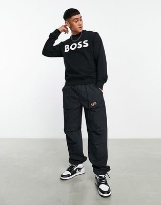 BOSS Orange WeBasicCrew large logo relaxed fit sweatshirt in black