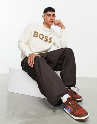 BOSS Orange WeBasicCrew large logo relaxed fit sweatshirt in light beige-Neutral
